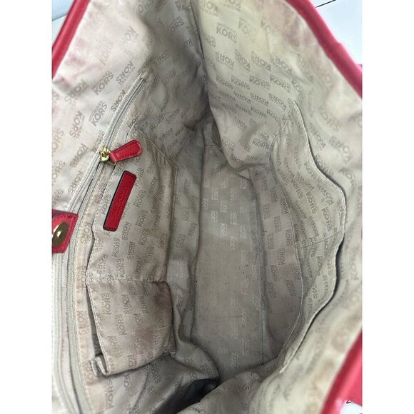 Michael Kors Leather Jet Set Travel Tote Bag Red 35S3GTVT2T - Picture 6 of 9